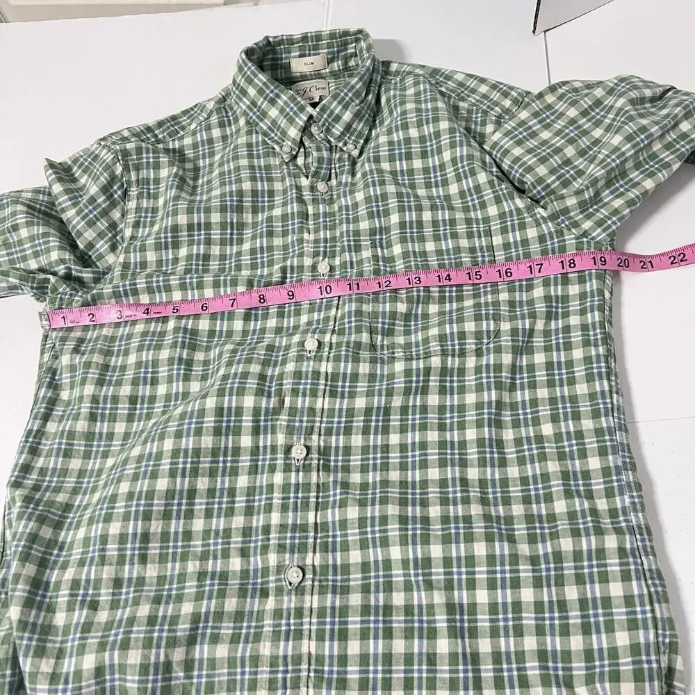 J.CREW Button Down Shirt Mens M Green Cotton Linen Twill Preppy Slim
